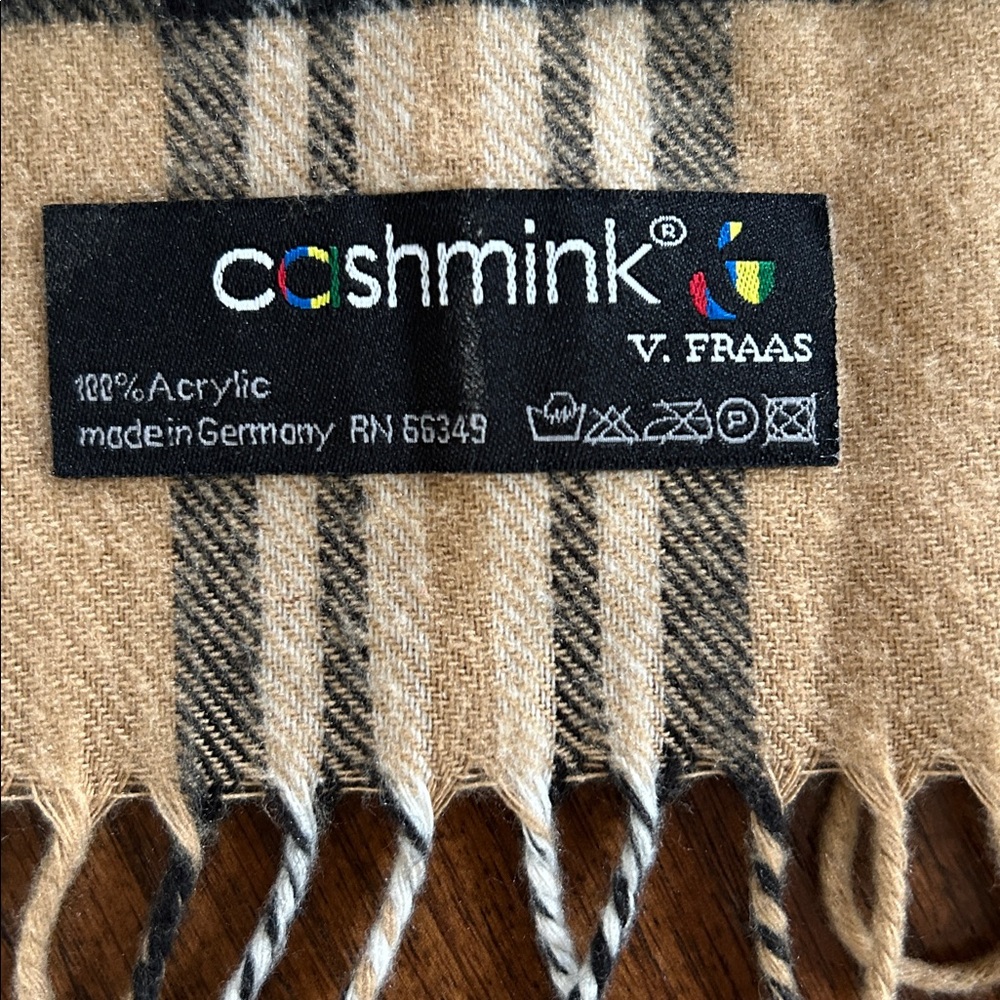 V. FRAAS Cashmink Tan and Black Striped Scarf - Picture 2 of 3